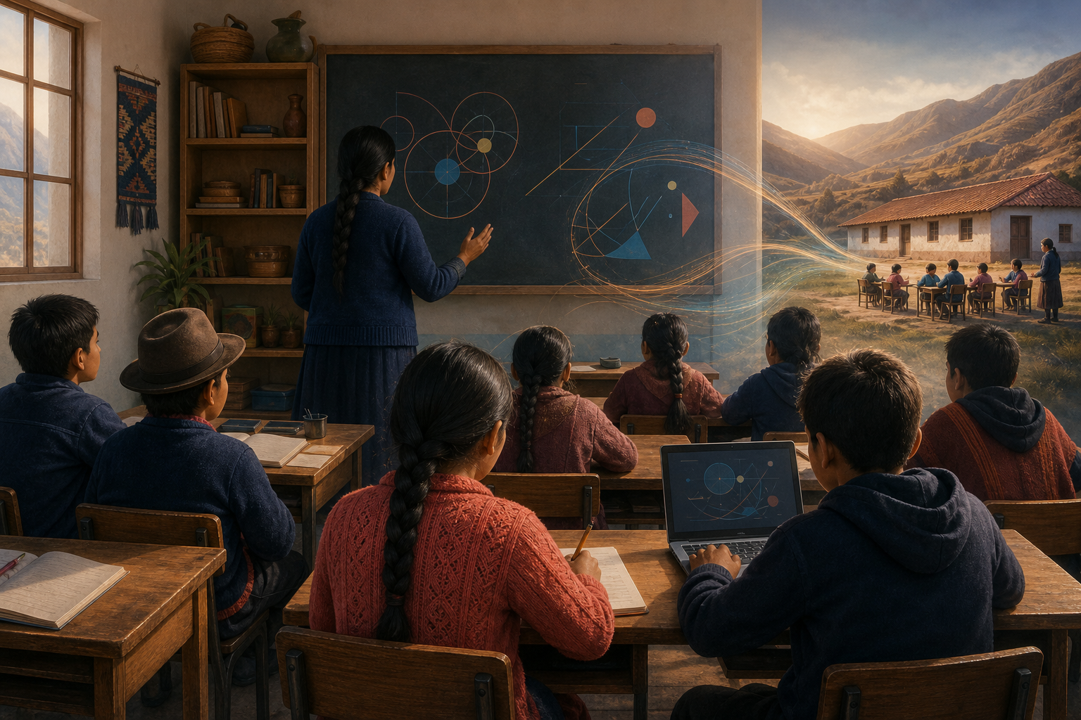 Aula andina conectada mediante tecnología